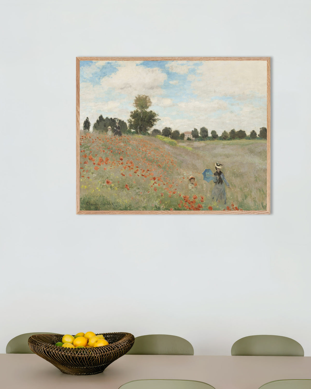 Plakat Valmuer (1873) af Claude Monet med ramme i naturtræ