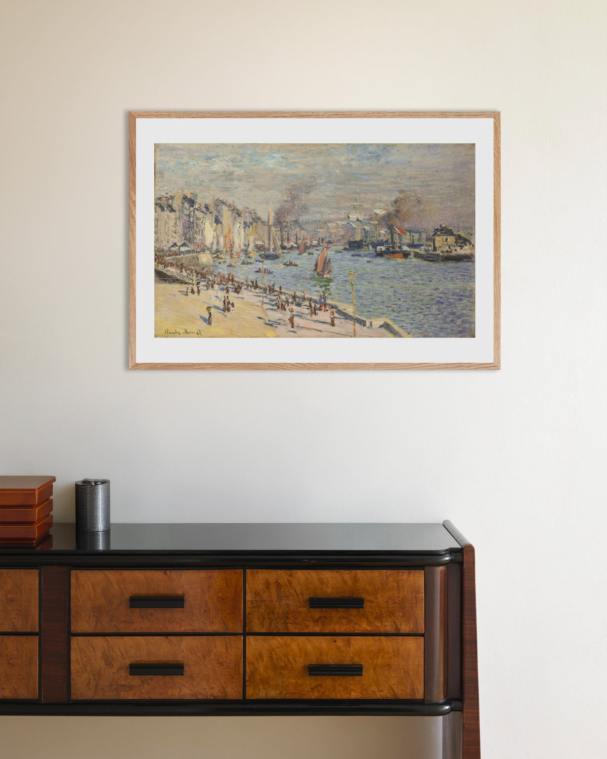Plakat Havnen i Le Havre (1874) af Claude Monet med ramme i naturtræ