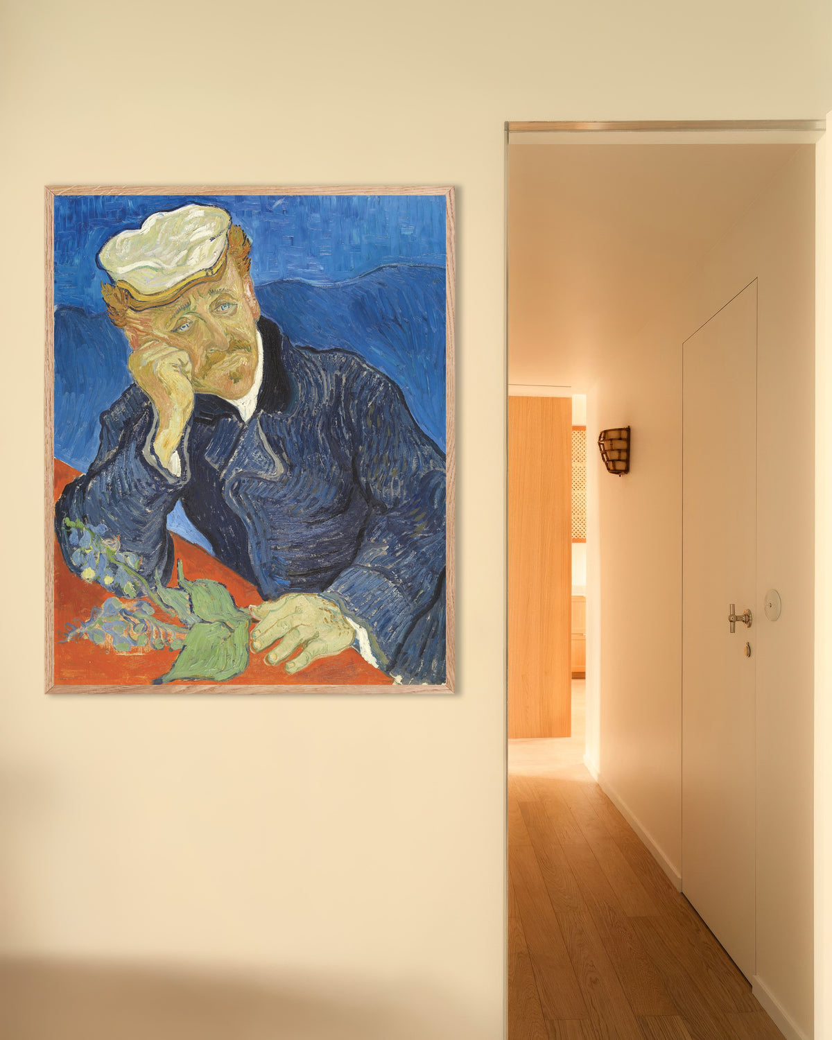 Poster af Portræt af Dr. Paul Gachet (1890) af Vincent van Gogh, med ramme af naturtræ