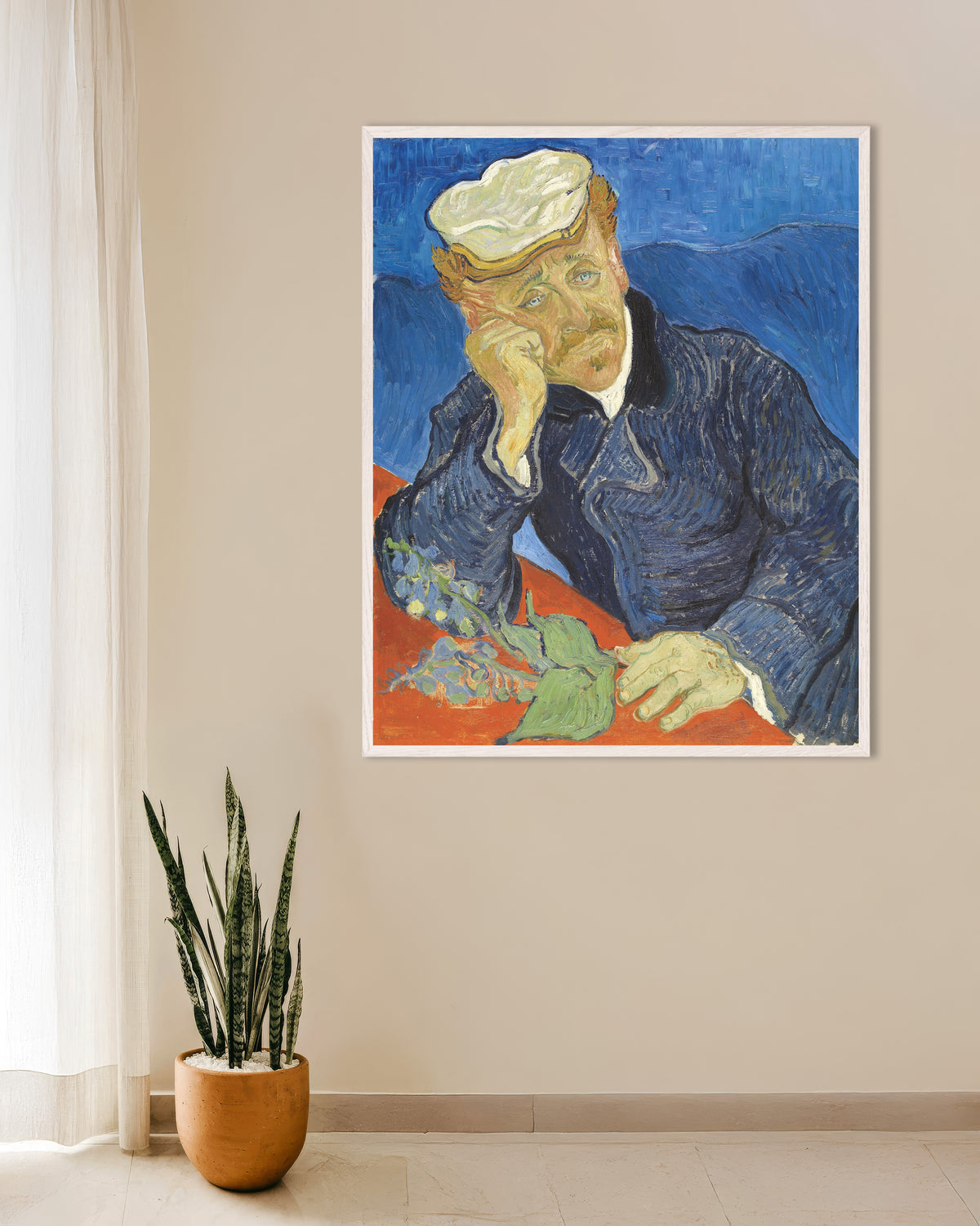 Poster af Portræt af Dr. Paul Gachet (1890) af Vincent van Gogh, med hvid træramme