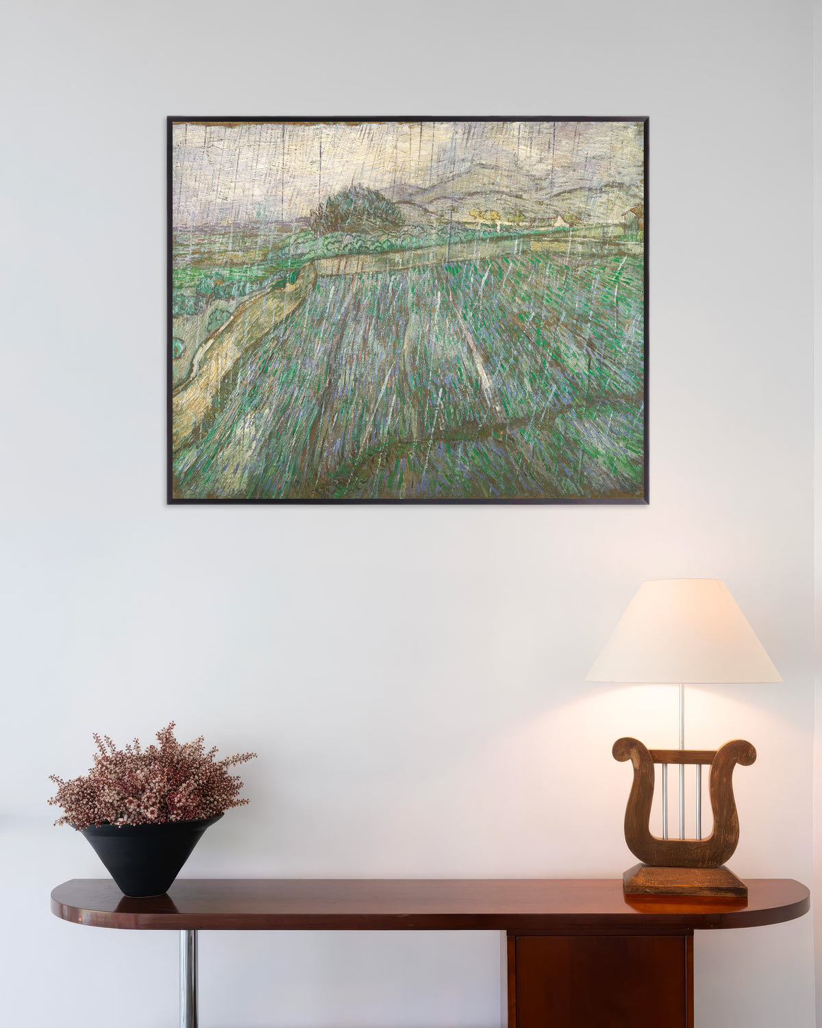 Plakat med Regn (1889) af Vincent van Gogh, med metalramme