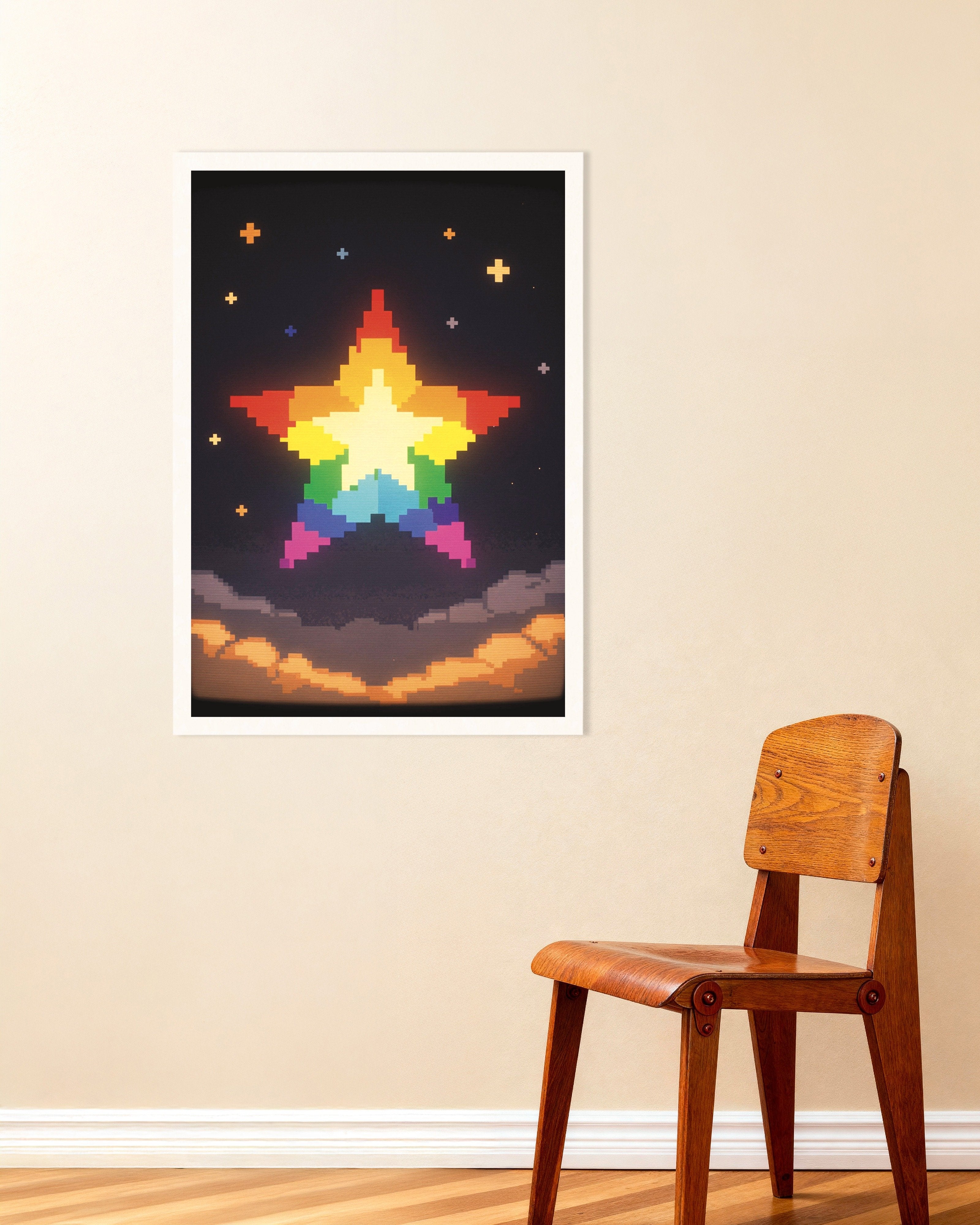 Poster of Rainbow Pixel Star - Lo-Fi Night Sky Poster