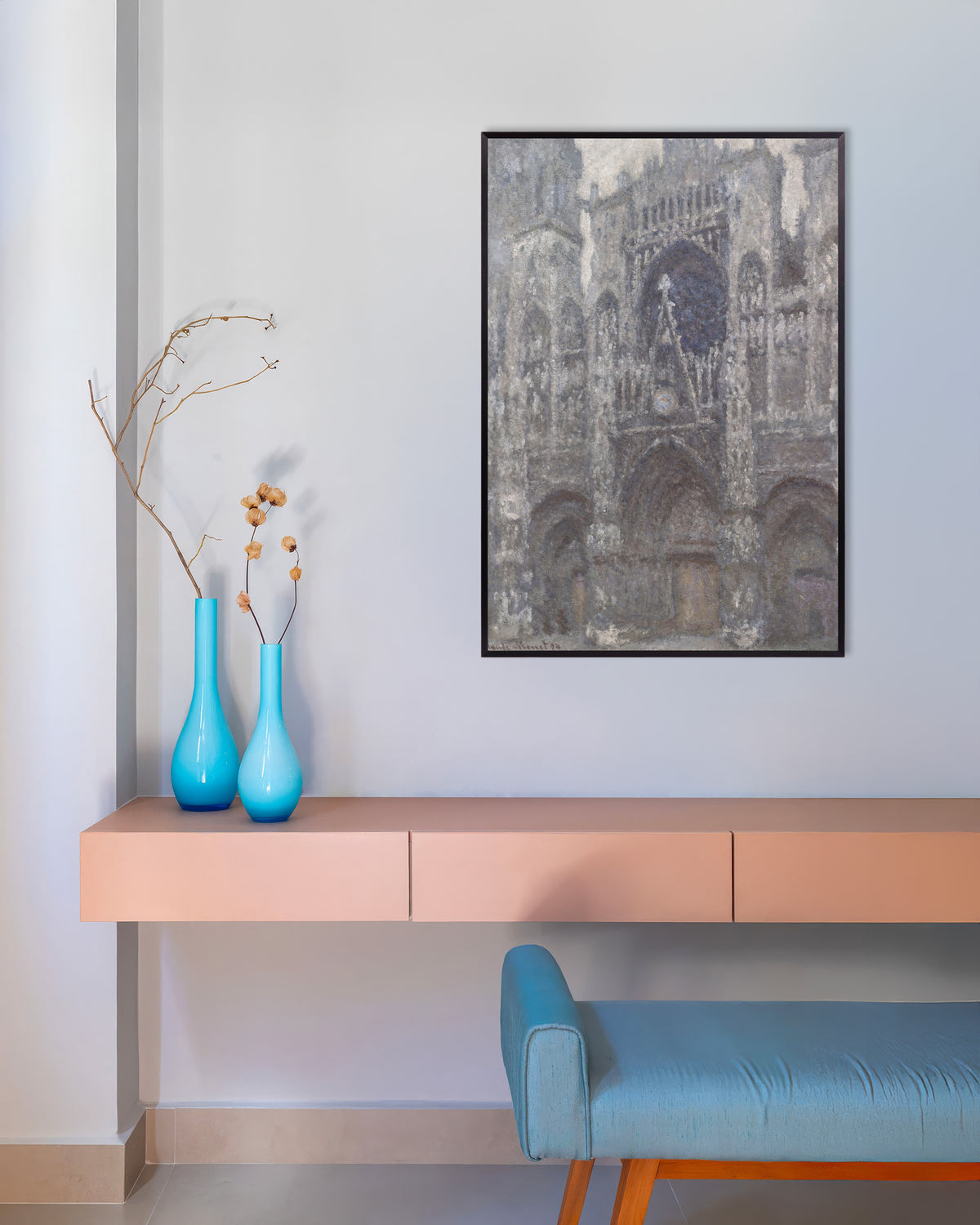 Plakat Katedralen i Rouen, portalen i gråvejr (1892) af Claude Monet med metalramme