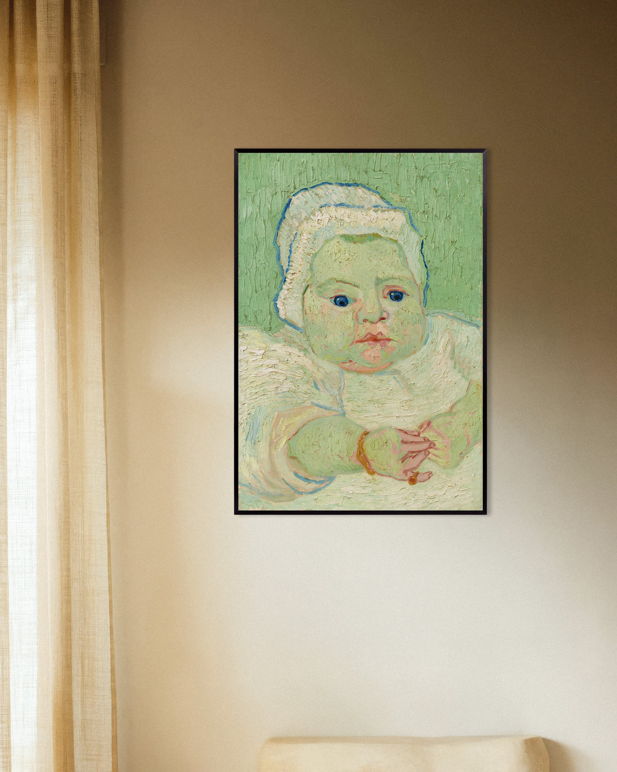 Poster med Roulin-babyen (1888) af Vincent van Gogh, med metalramme