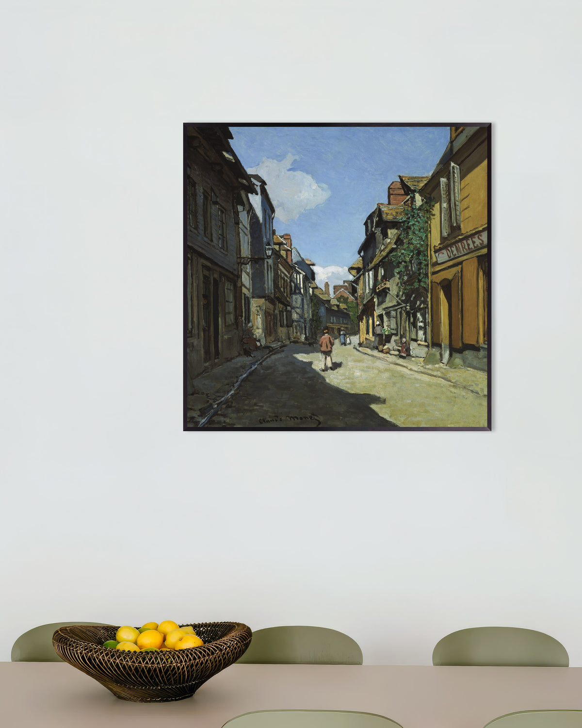 Plakat Rue de la Bavole i Honfleur (1864) af Claude Monet med metalramme