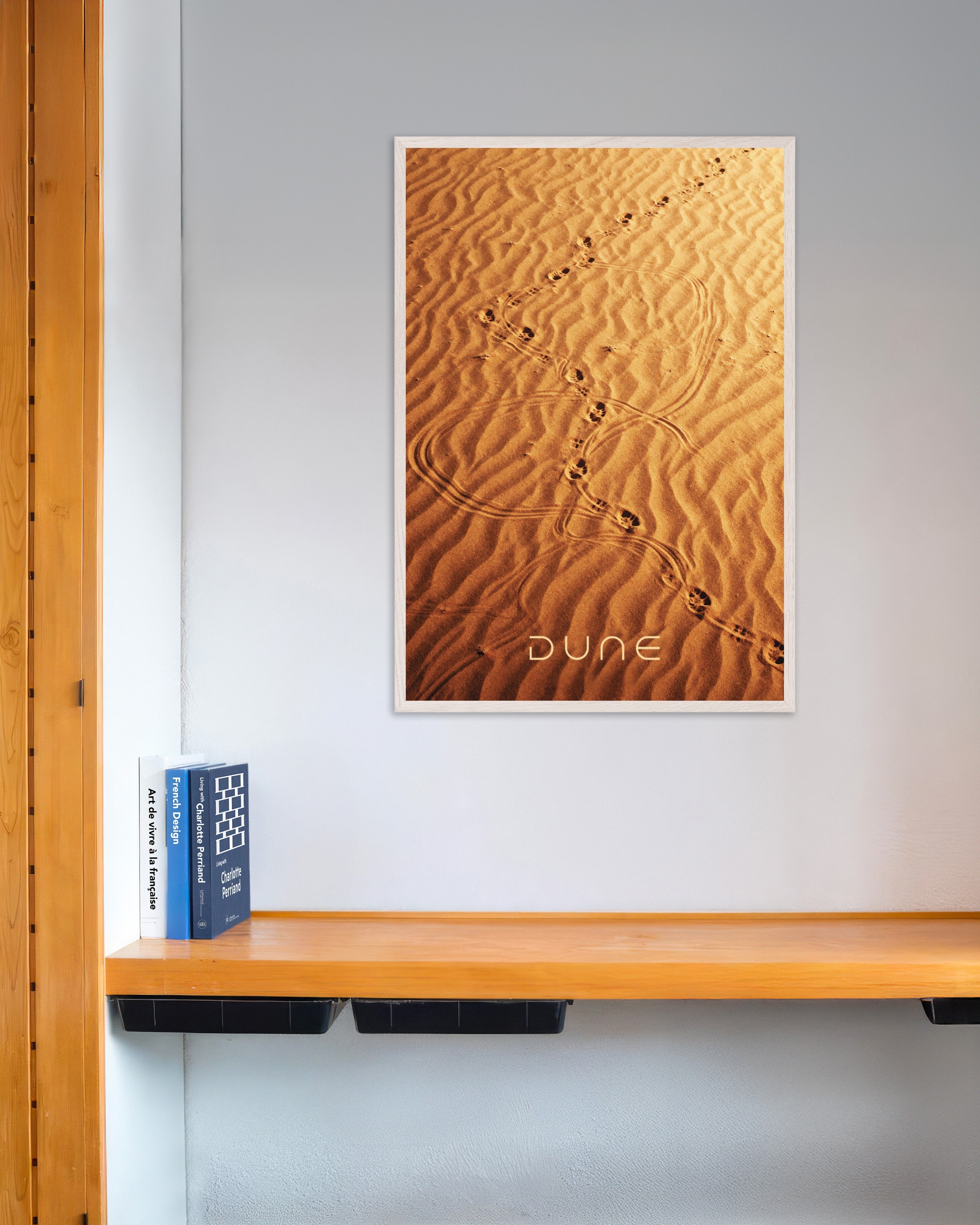 Poster of Sandwalk, Desert footsteps poster, with white wooden frame