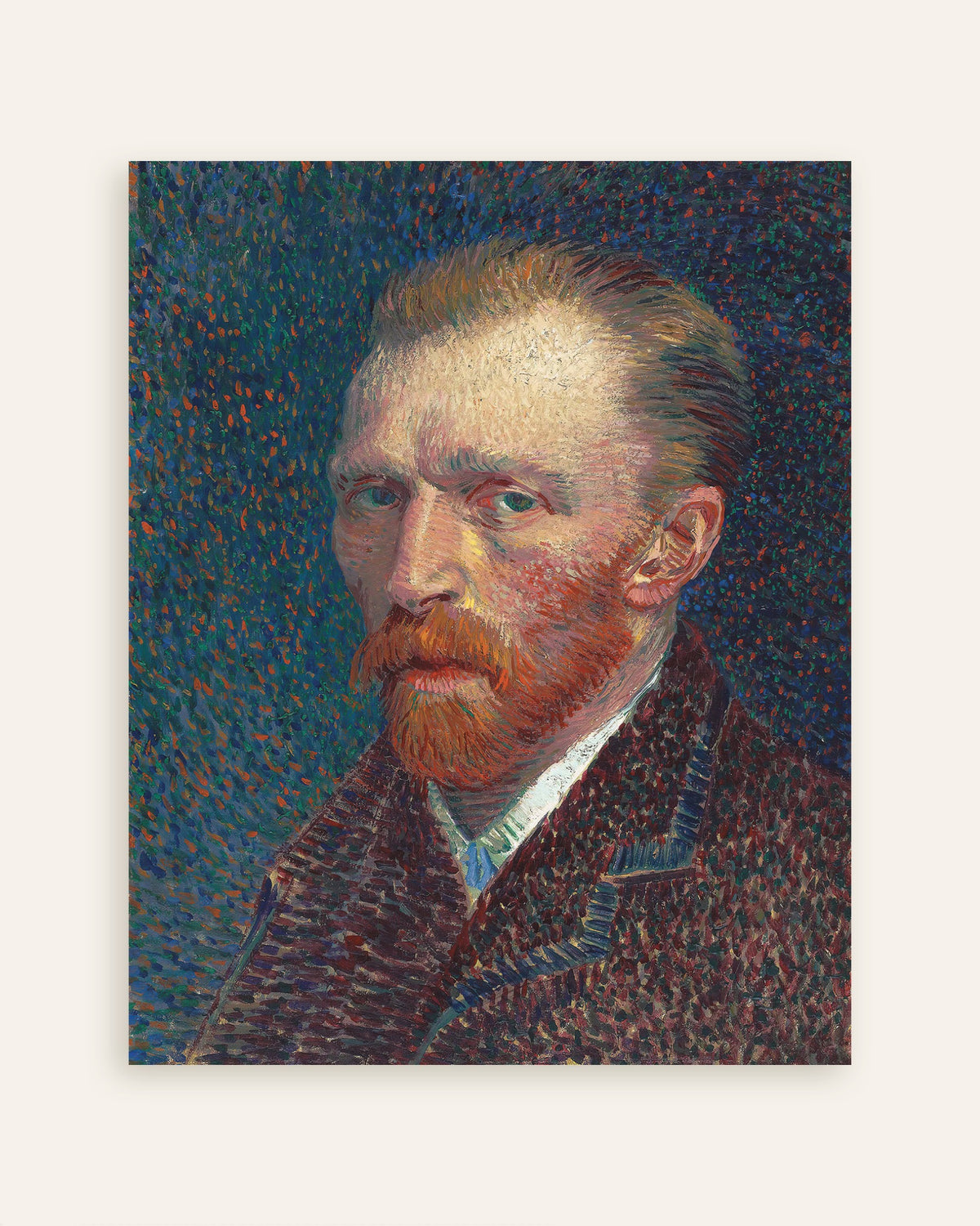 Poster med Selvportræt på blå baggrund med prikker (1887) af Vincent van Gogh, miniaturebillede