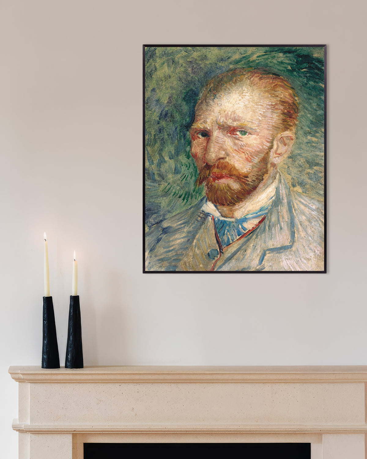 Poster med Selvportræt på grøn baggrund (1886) af Vincent van Gogh, med metalramme