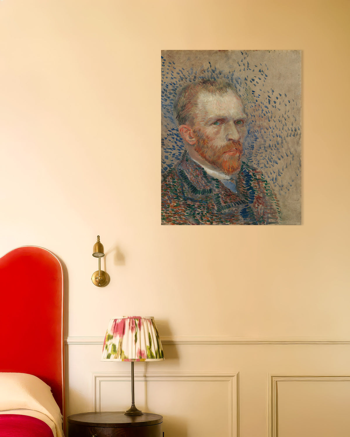 Poster af Selvportræt med blå streger (1887) af Vincent van Gogh