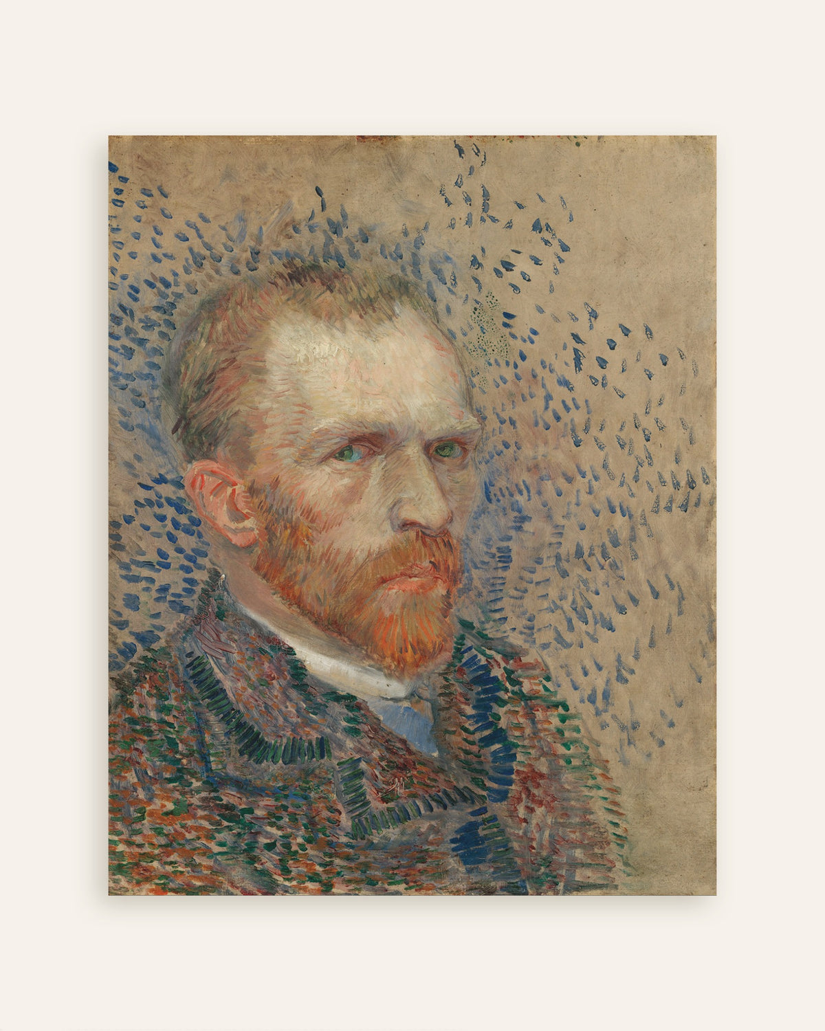 Poster af Selvportræt med blå streger (1887) af Vincent van Gogh, miniature