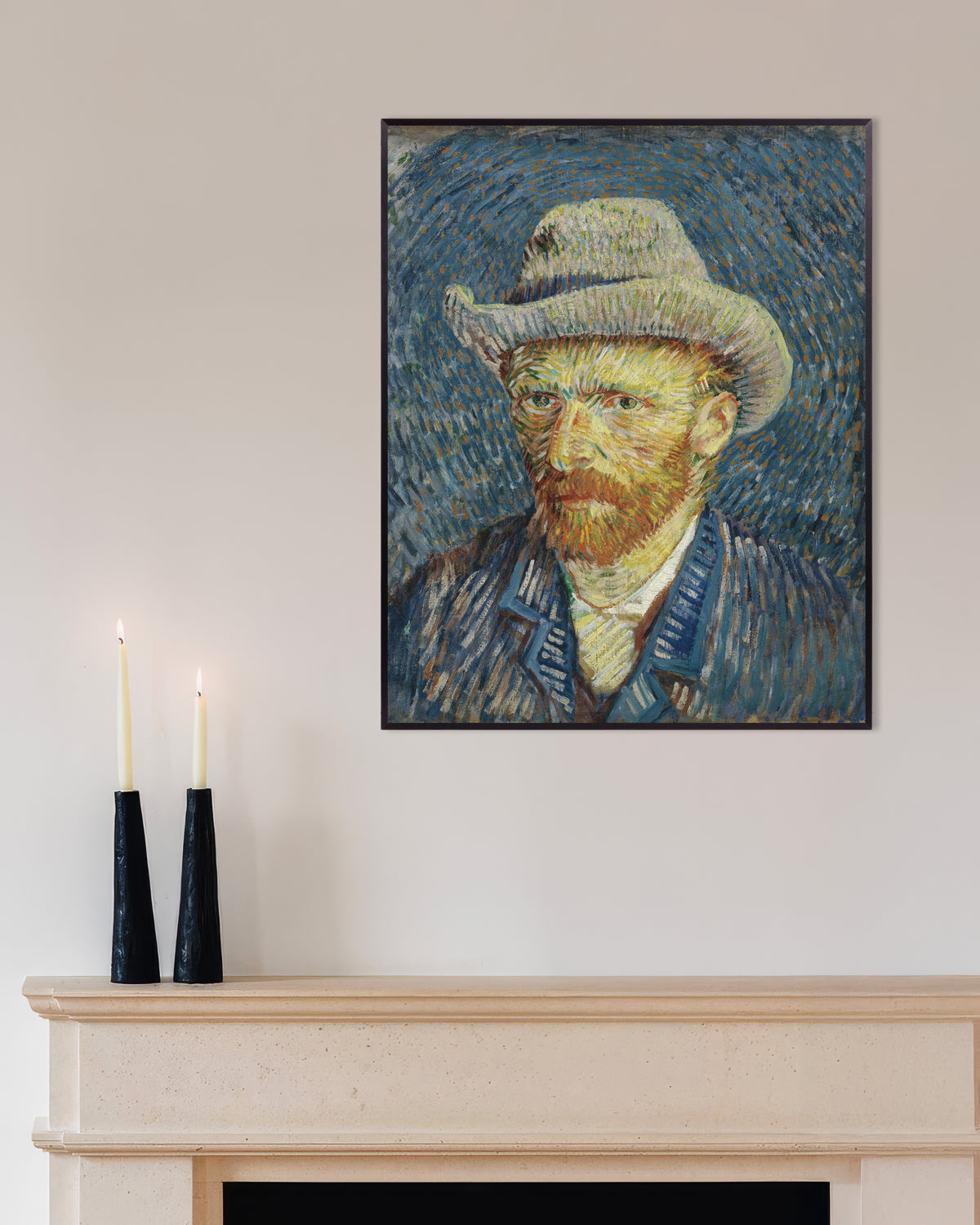 Poster med Selvportræt med grå filthat (1887) af Vincent van Gogh, med metalramme