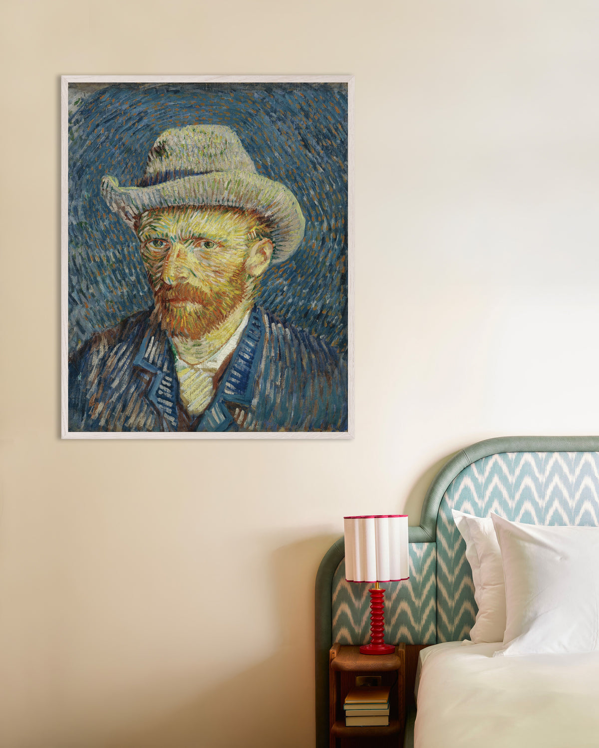 Poster med Selvportræt med grå filthat (1887) af Vincent van Gogh, med hvid træramme