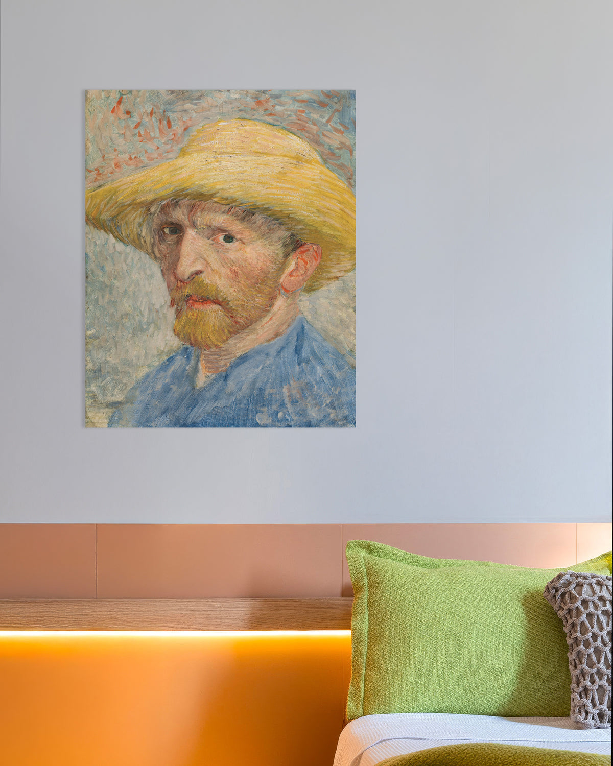 Poster med Selvportræt med stråhat og blå kittel (1887) af Vincent van Gogh