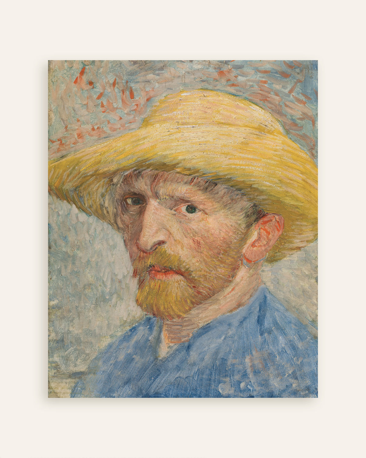 Poster med Selvportræt med stråhat og blå kittel (1887) af Vincent van Gogh, miniature