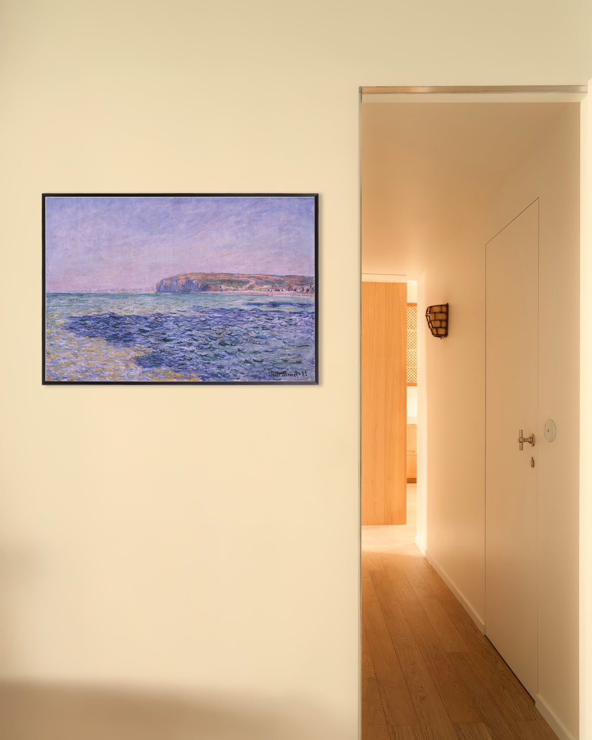 Plakat Skygger på havet, klipperne ved Pourville (1882) af Claude Monet med metalramme