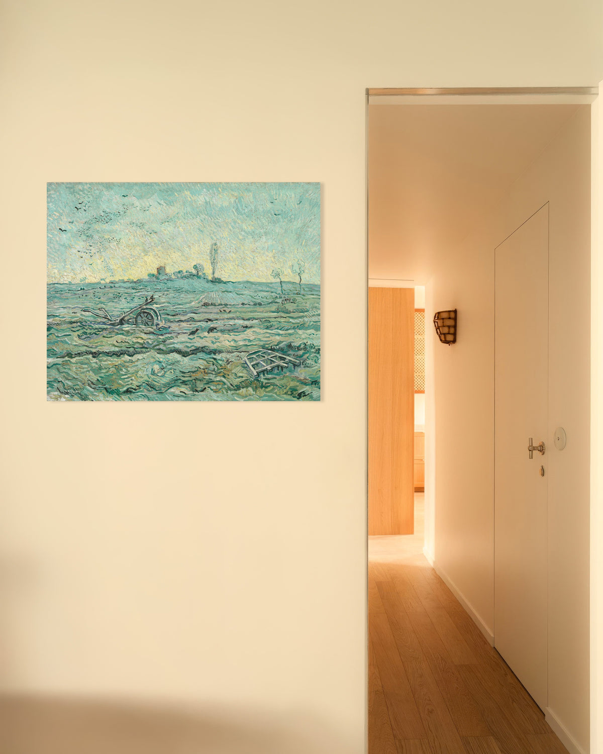 Poster med Snedækket mark med en harve, efter Millet (1890) af Vincent van Gogh