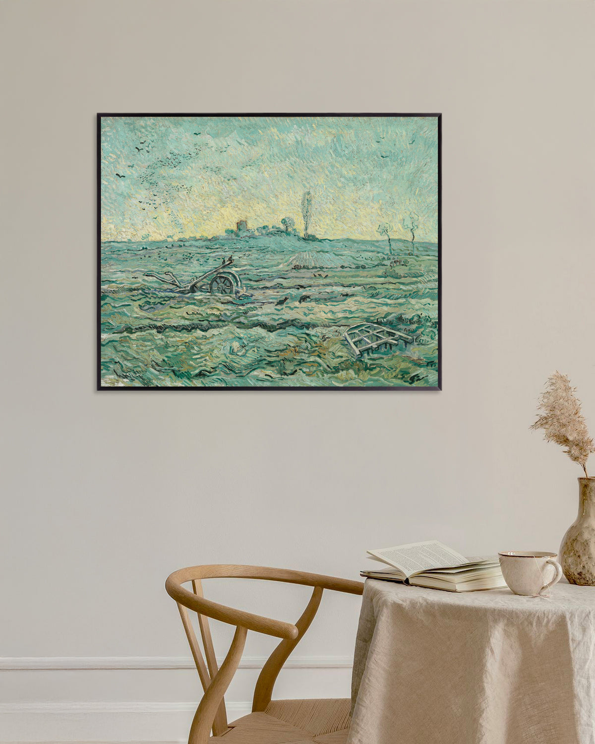 Poster med Snedækket mark med en harve, efter Millet (1890) af Vincent van Gogh, med metalramme