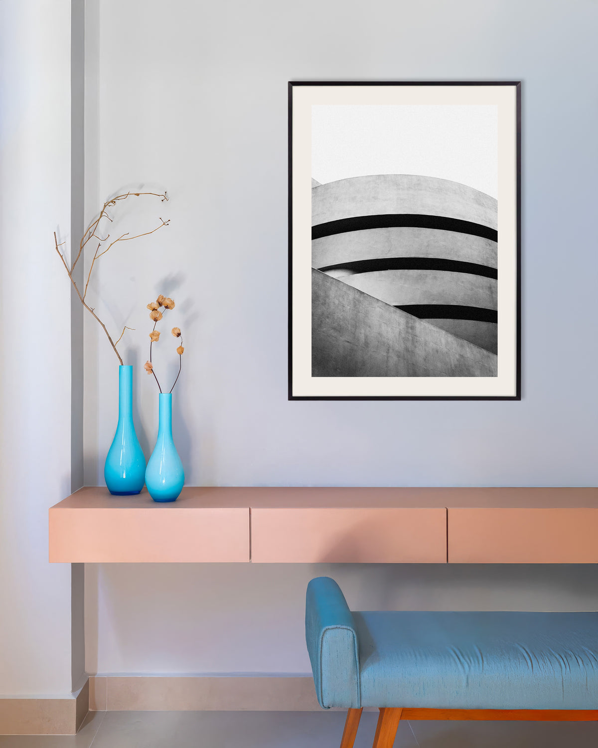 Plakat »Spiralkurver på et museum« med metalramme