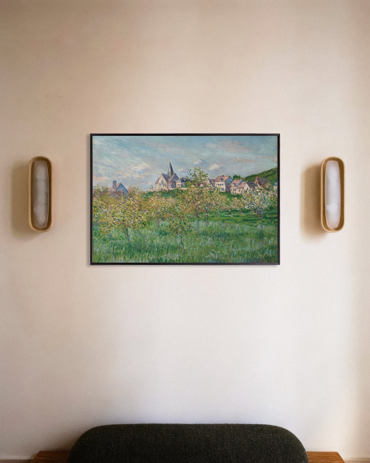 Plakat Forår i Giverny, eftermiddag (1885) af Claude Monet med metalramme
