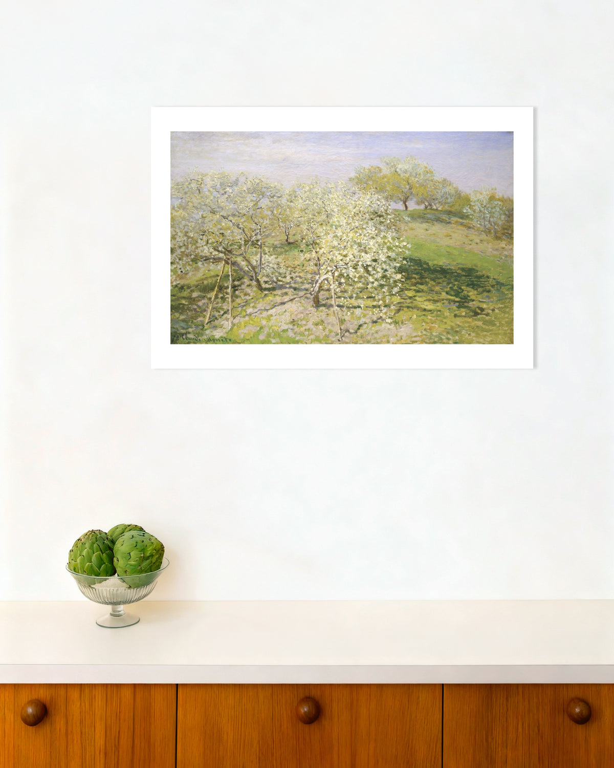 Plakat Forår, blomstrende frugttræer (1873) af Claude Monet