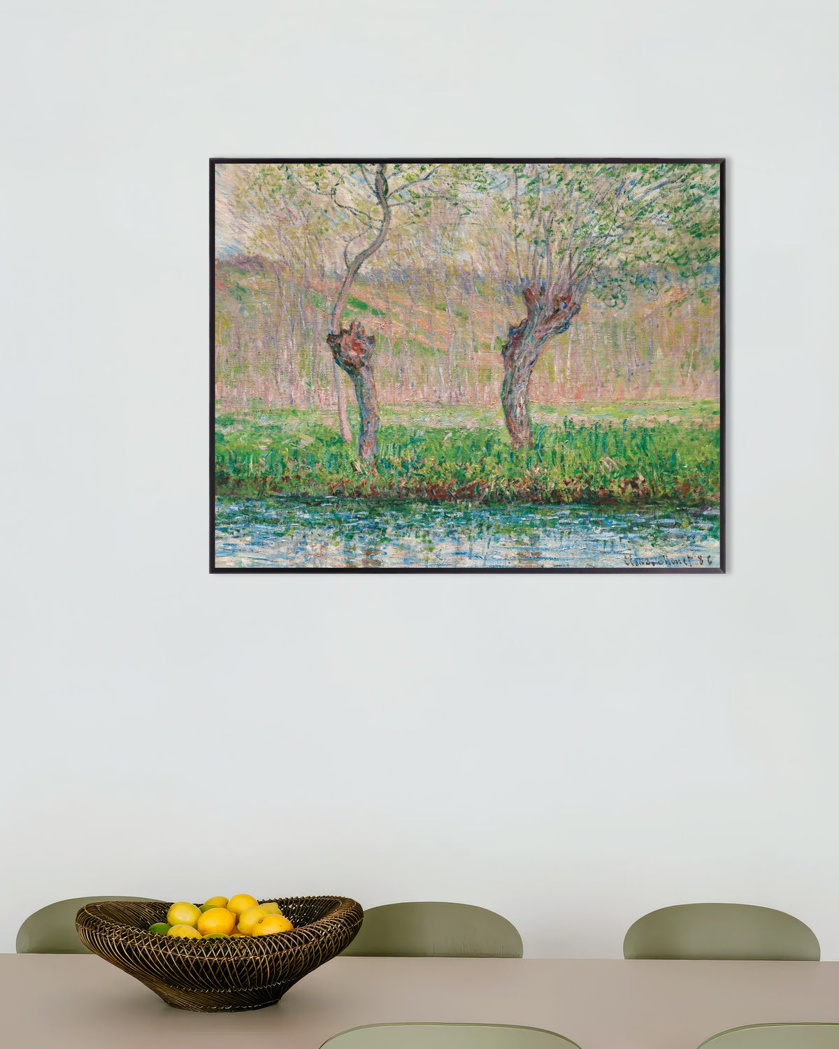 Plakat Forår, piletræer (1885) af Claude Monet med metalramme