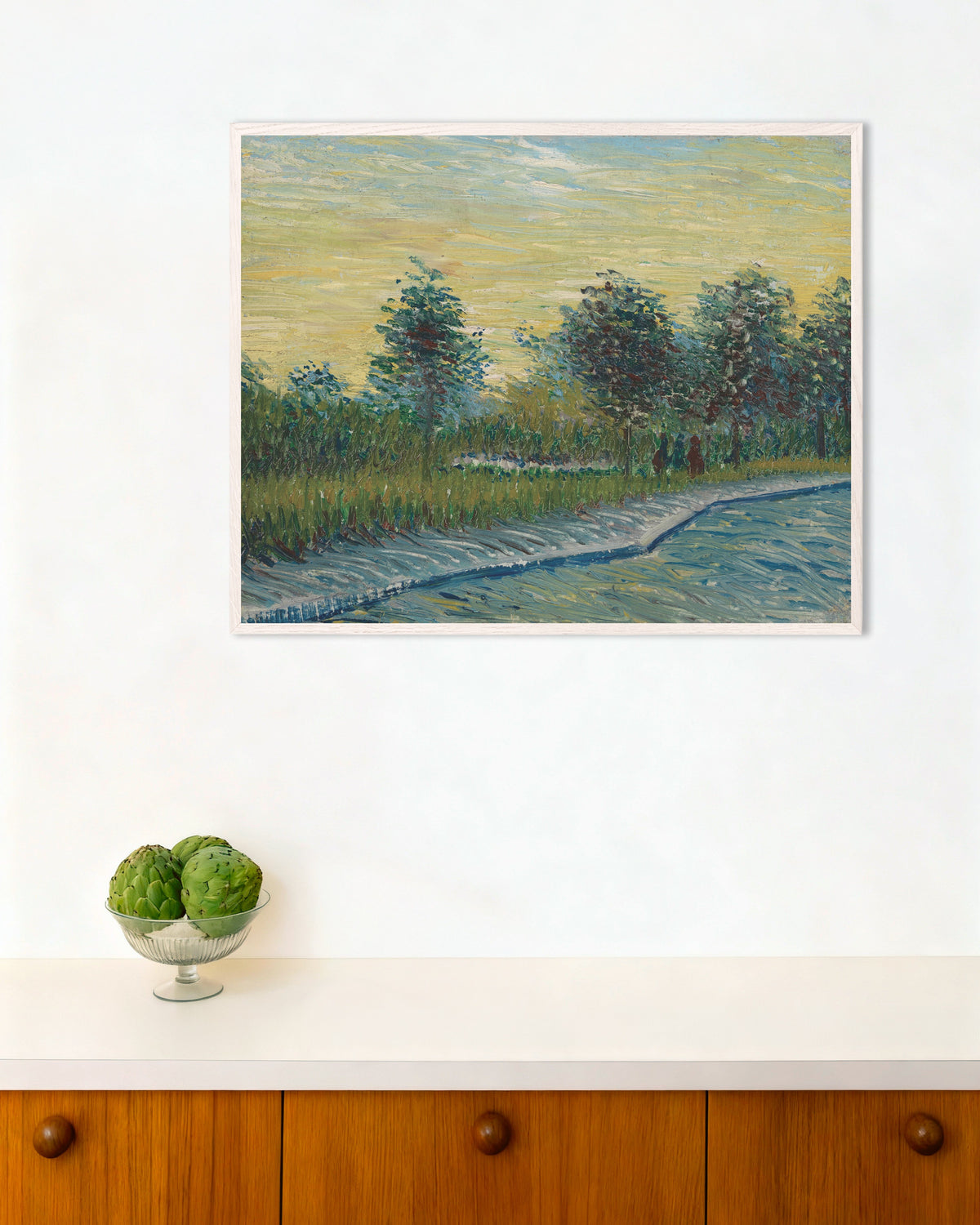 Poster med Place Saint-Pierre ved solnedgang (1887) af Vincent van Gogh, med hvid træramme