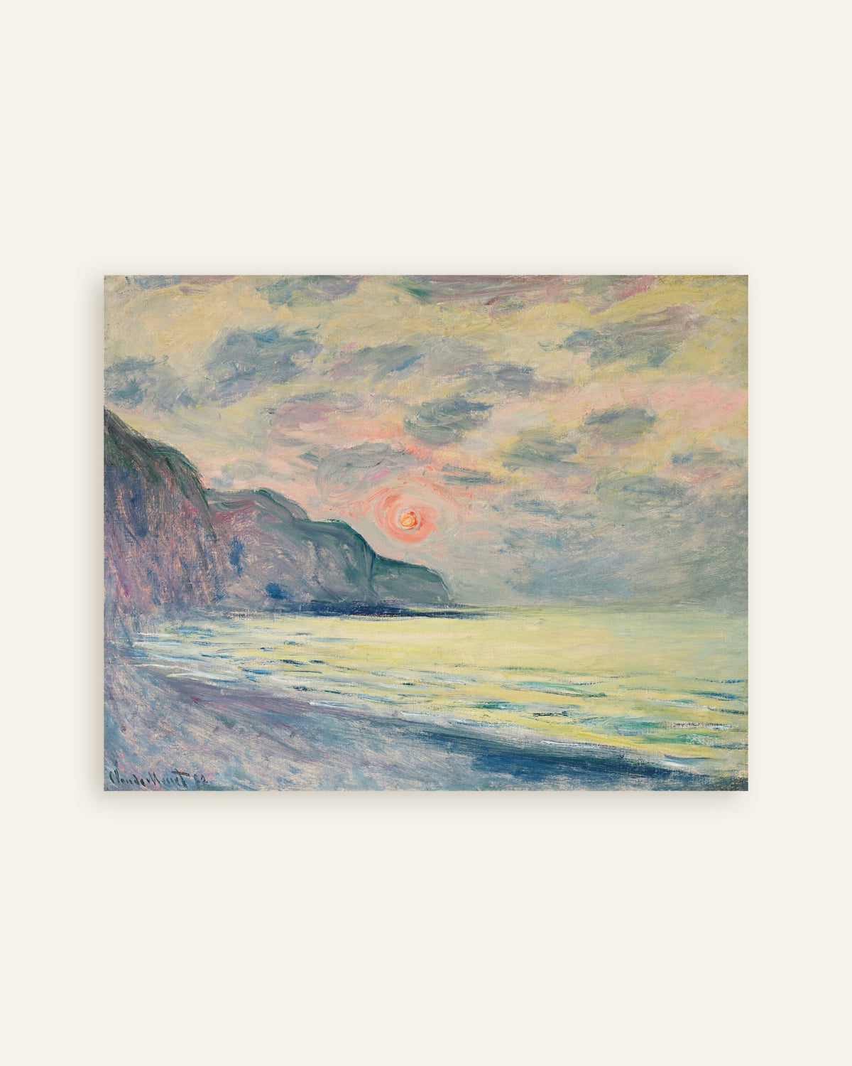 Plakat Solnedgang i diset vejr, Pourville (1882) af Claude Monet, miniature