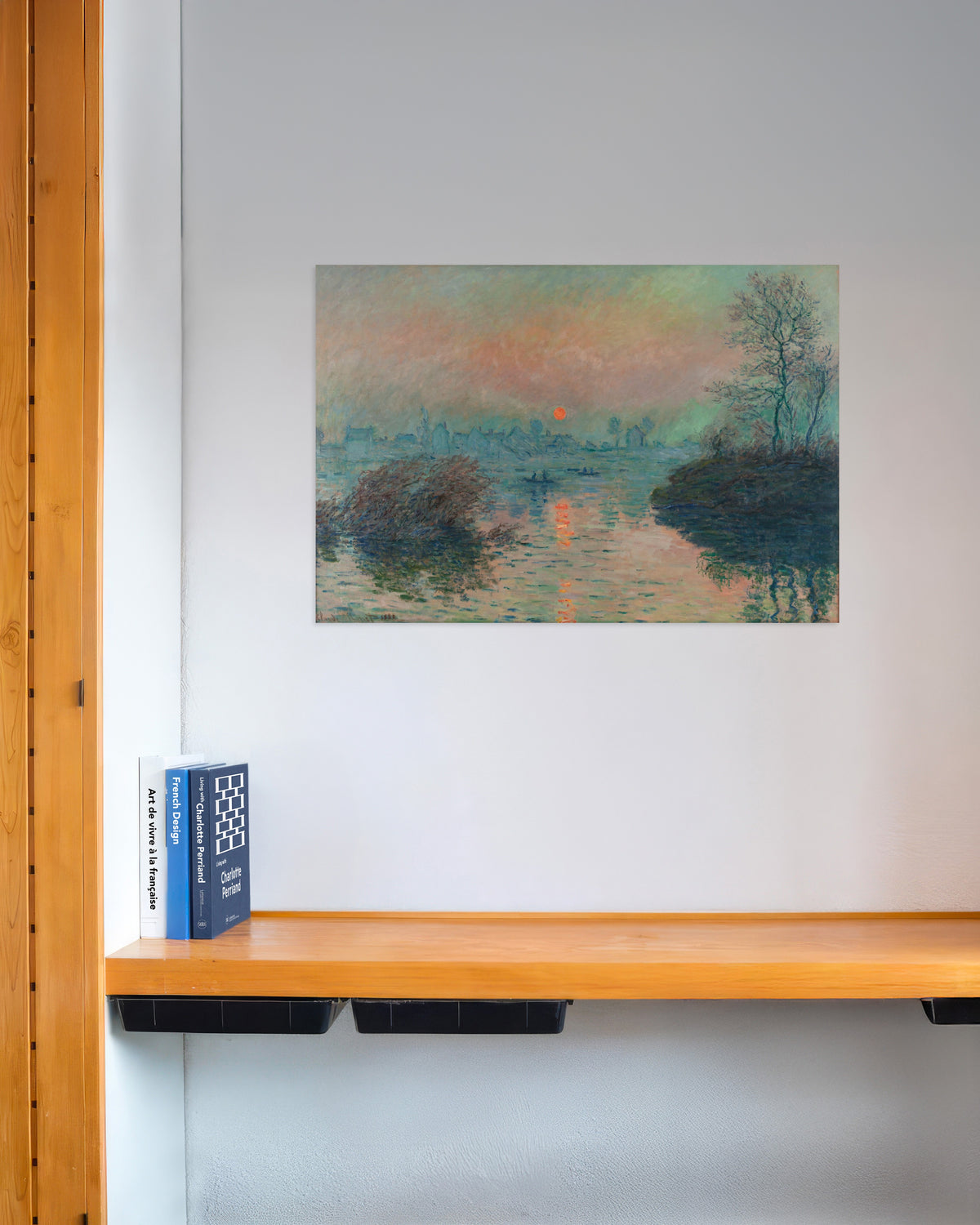Plakat Solnedgang over Seinen ved Lavacourt, vinter (1880) af Claude Monet