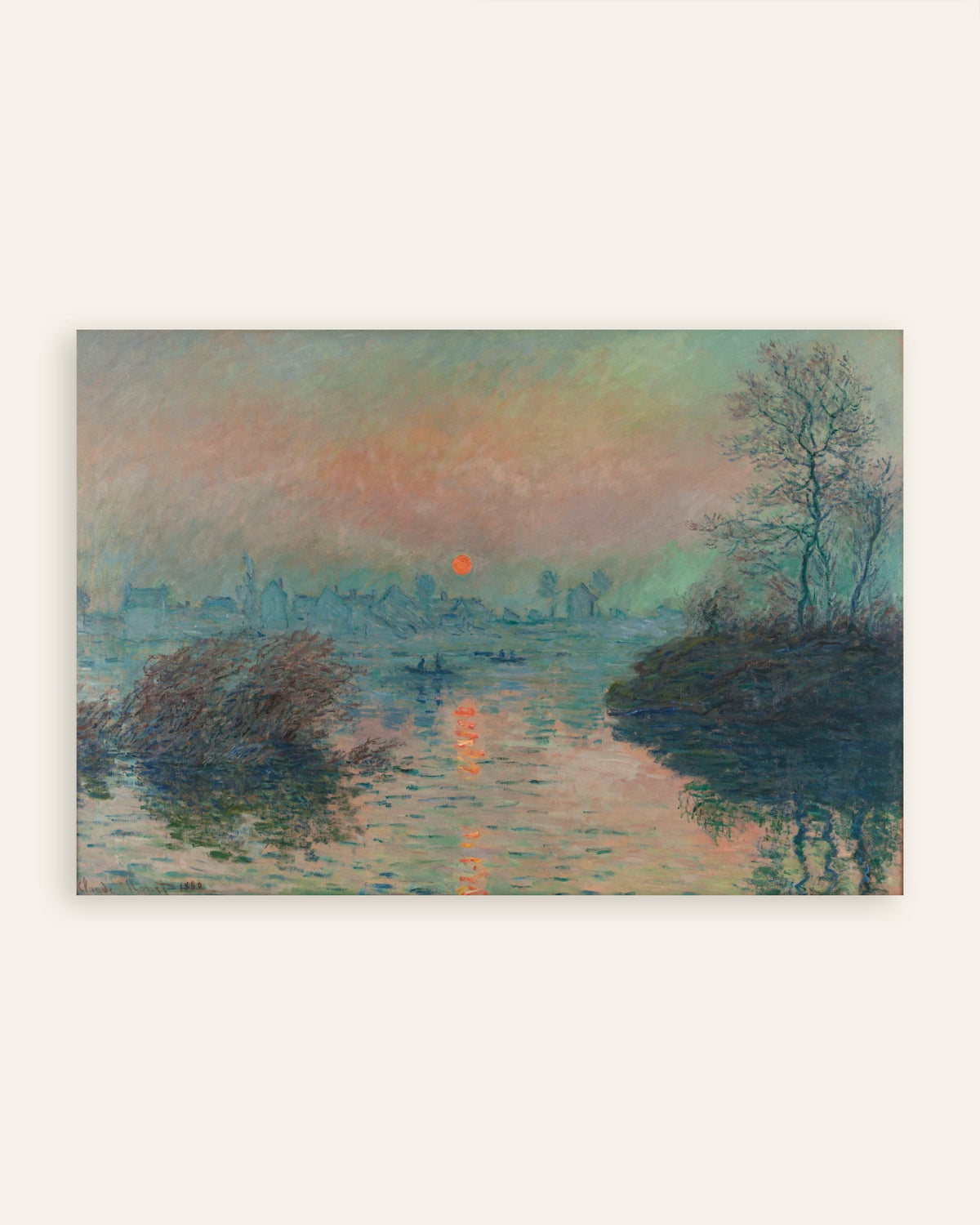 Plakat Solnedgang over Seinen ved Lavacourt, vinter (1880) af Claude Monet, miniature