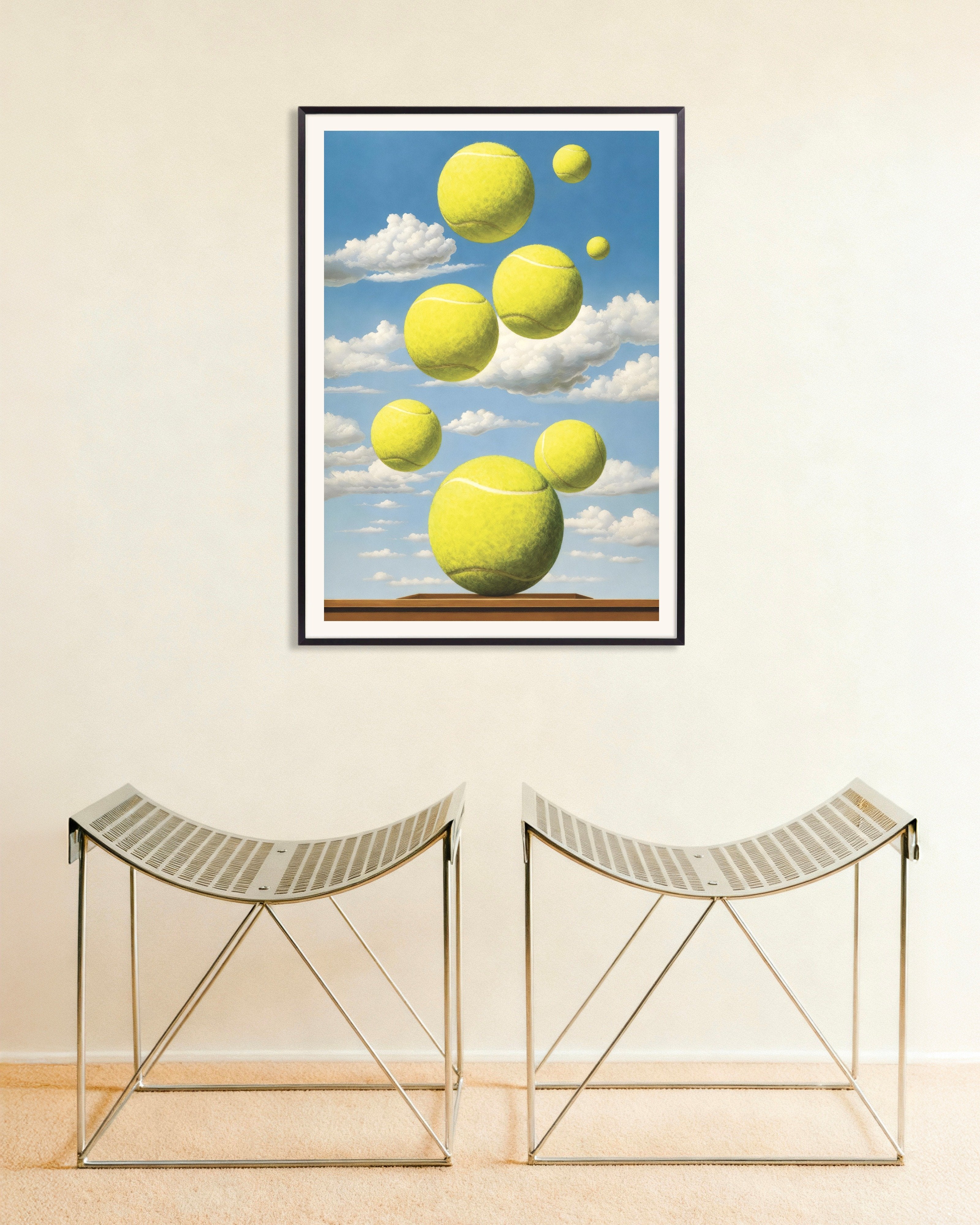Poster of Tennis balls poster – Surreal sports art print, with metal frame