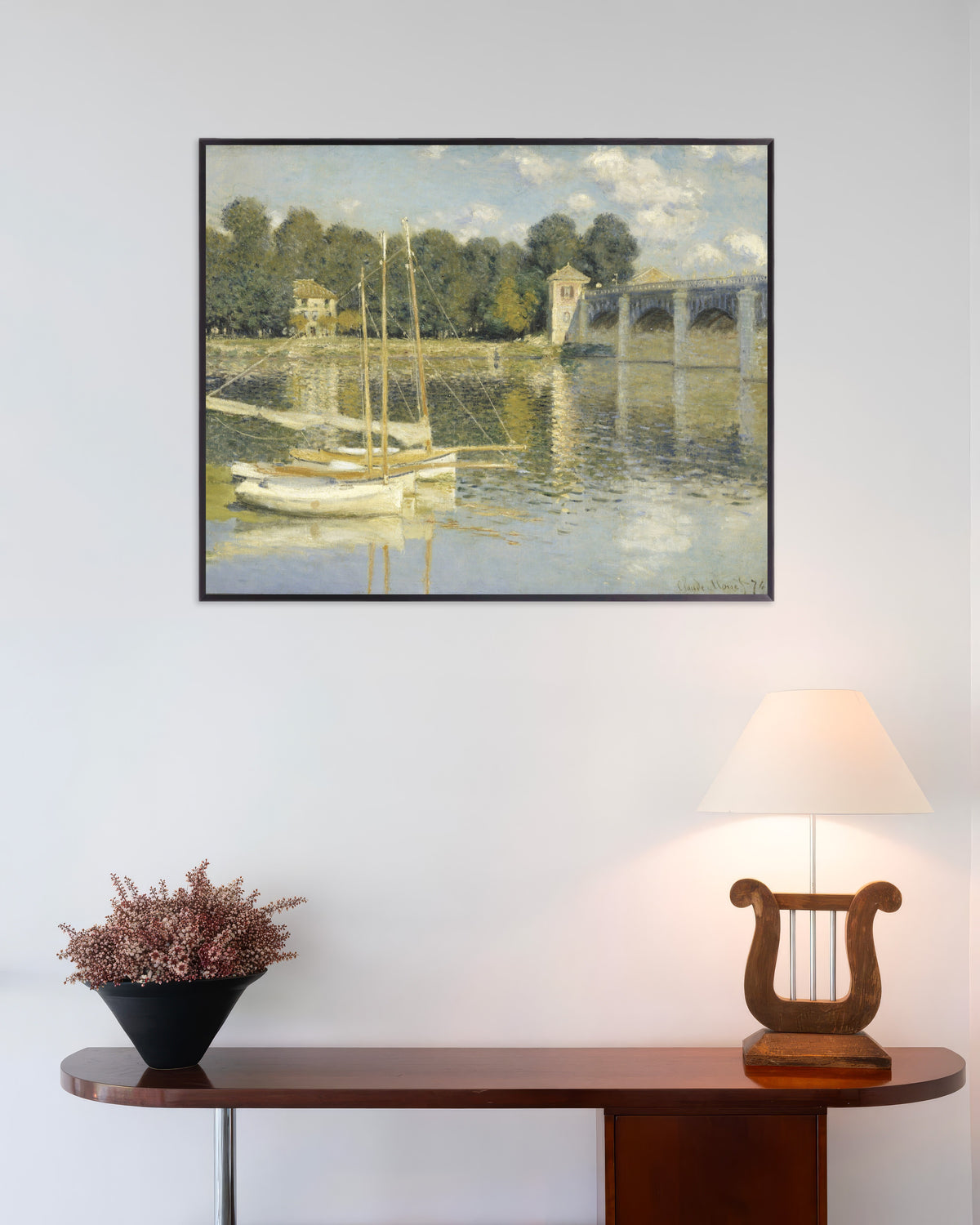 Plakat Broen ved Argenteuil (1874) af Claude Monet med metalramme