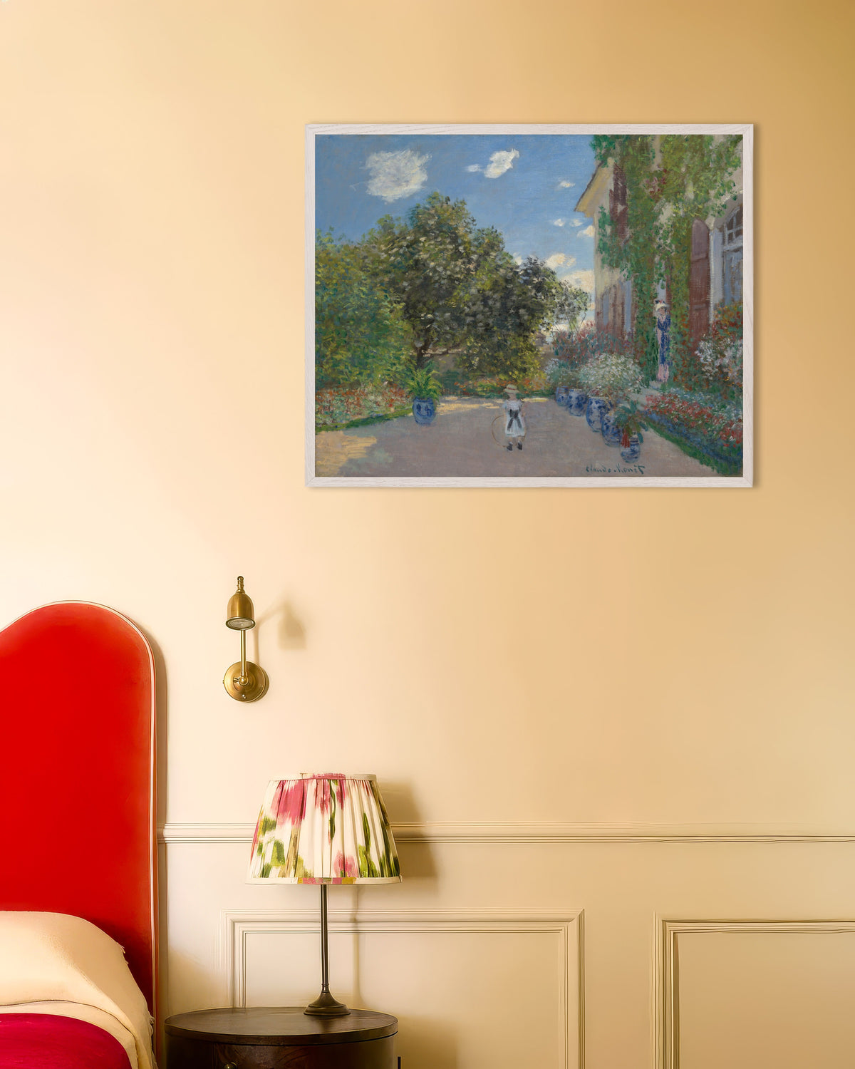 Plakat Kunstnerens hus i Argenteuil (1873) af Claude Monet med hvid træramme