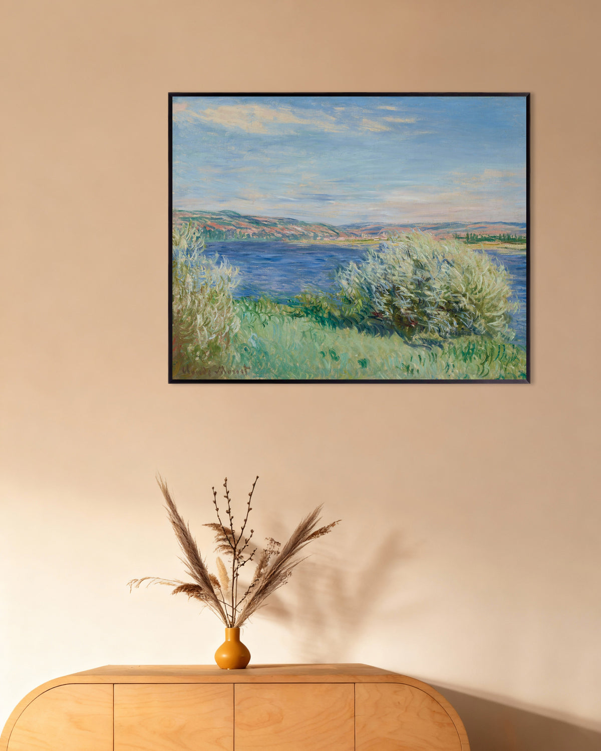 Plakat Seinens bredder nær Vétheuil (1881) af Claude Monet med metalramme