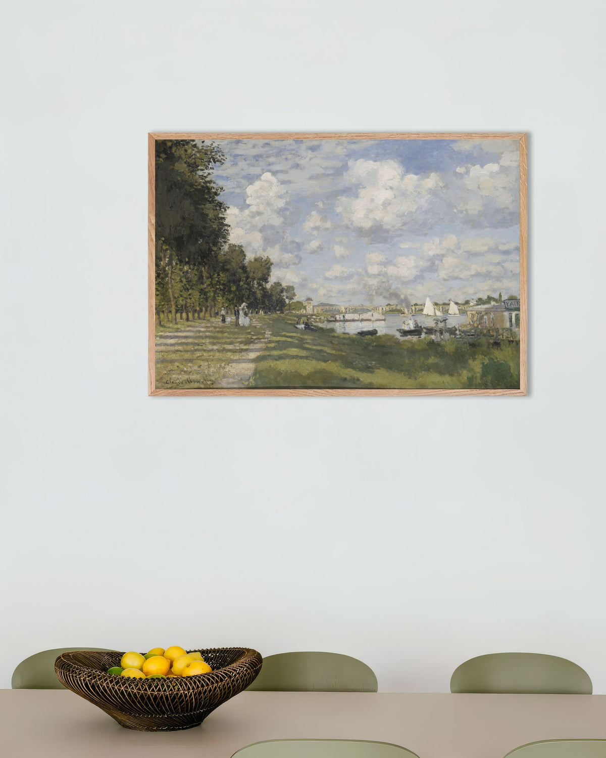 Plakat Bassinet ved Argenteuil (ca. 1872) af Claude Monet med ramme i naturtræ