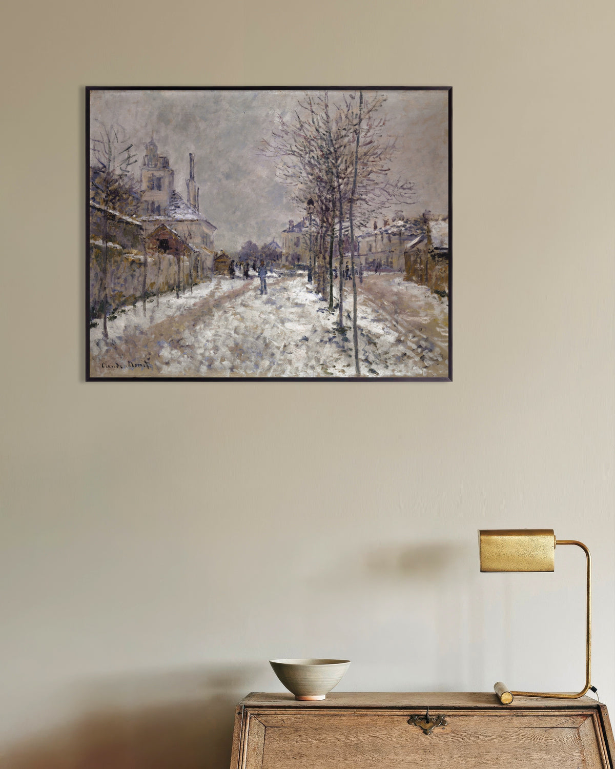 Plakat Boulevard de Pontoise i Argenteuil, sne (1875) af Claude Monet med metalramme
