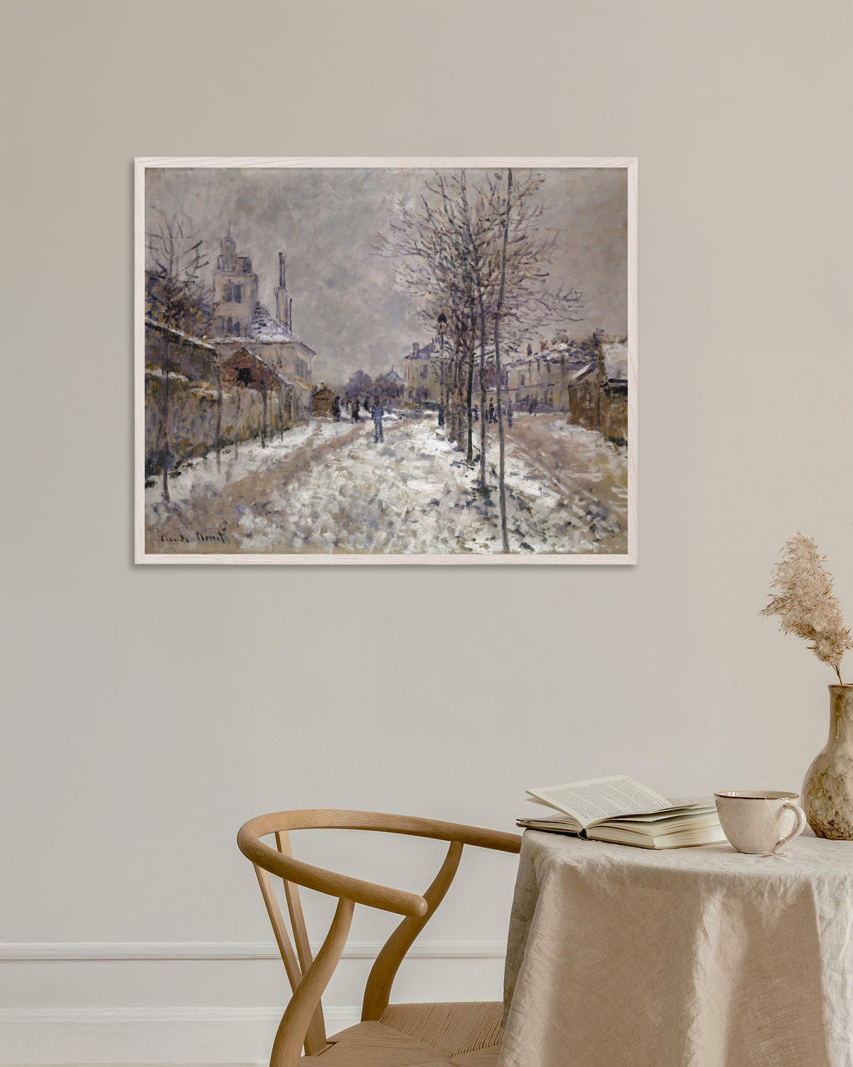 Plakat Boulevard de Pontoise i Argenteuil, sne (1875) af Claude Monet med hvid træramme