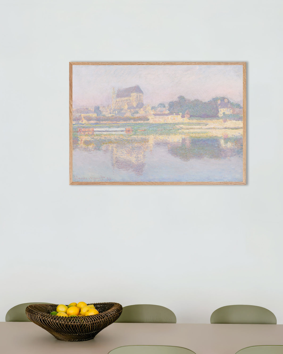 Plakat Kirken i Vernon, sol (1894) af Claude Monet med ramme i naturtræ
