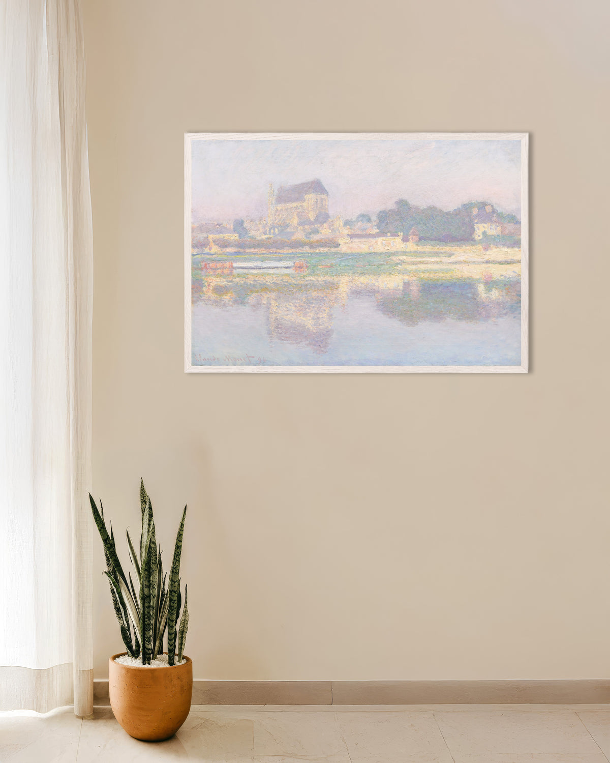 Plakat Kirken i Vernon, sol (1894) af Claude Monet med hvid træramme