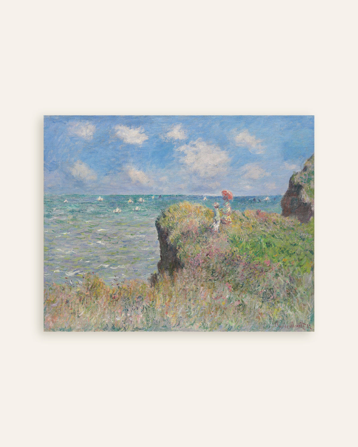Plakat Spadseretur på klippen ved Pourville (1882) af Claude Monet, miniature