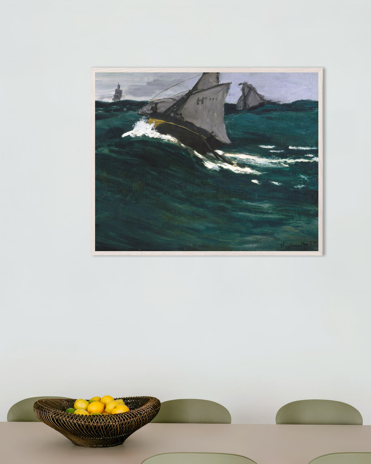 Plakat Den grønne bølge (ca. 1866–1867) af Claude Monet med hvid træramme