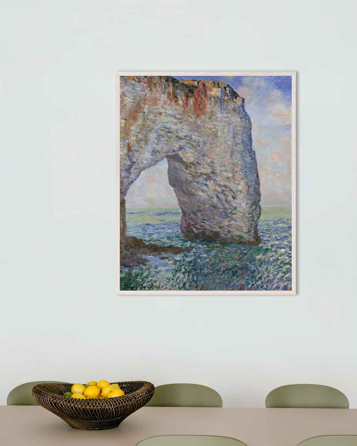 Plakat Manneporte ved Étretat (1886) af Claude Monet med hvid træramme