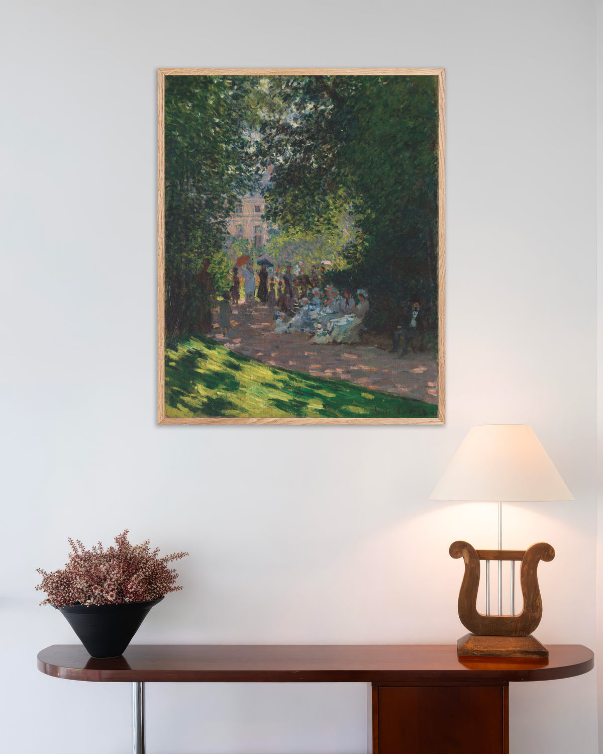 Plakat Parc Monceau (1878) af Claude Monet med ramme i naturtræ