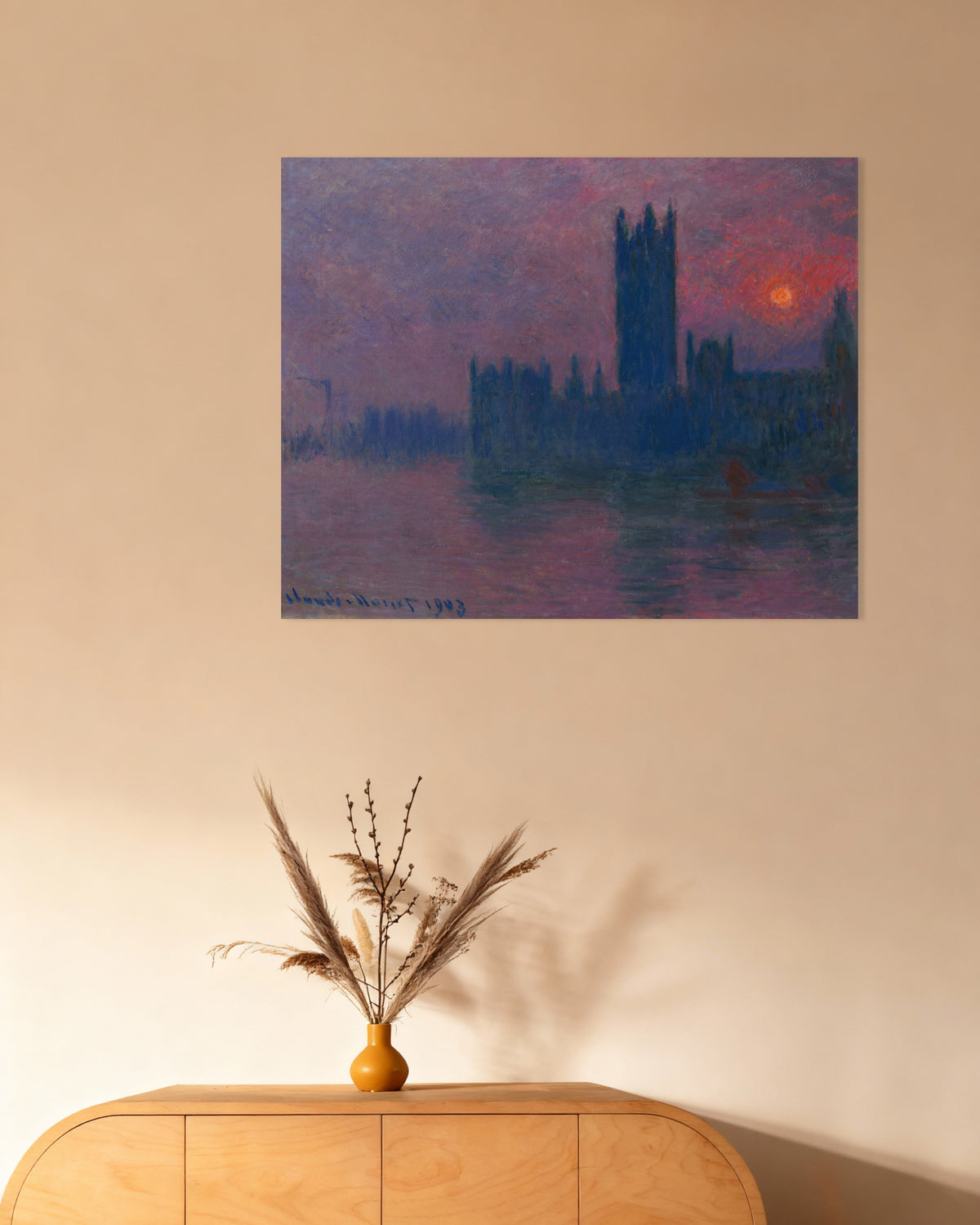 Plakat Parlamentet, nedgående sol (1900–1903) af Claude Monet