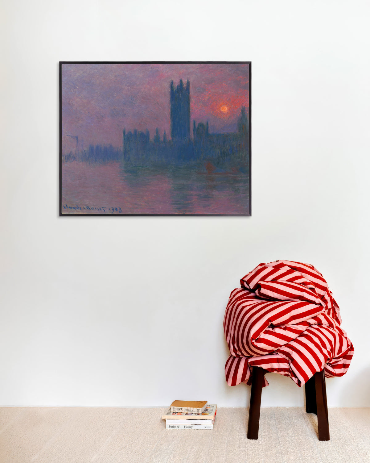 Plakat Parlamentet, nedgående sol (1900–1903) af Claude Monet med metalramme