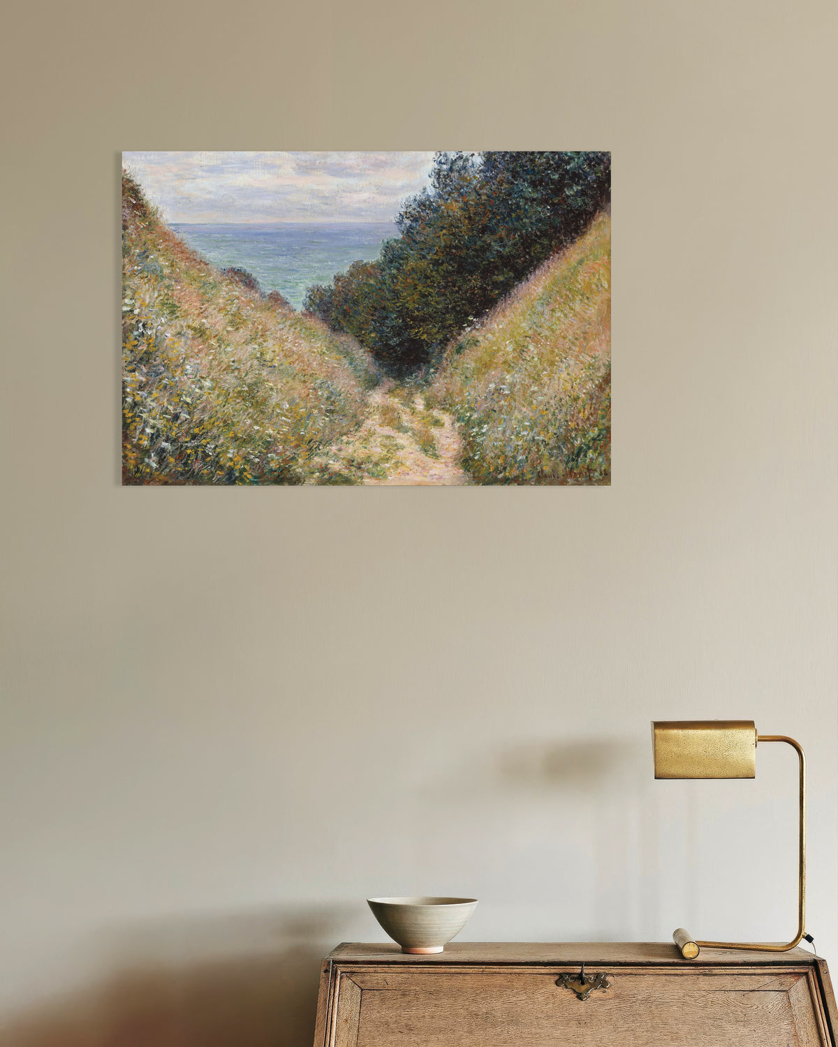 Plakat Hulvejen ved La Cavée, Pourville (1882) af Claude Monet