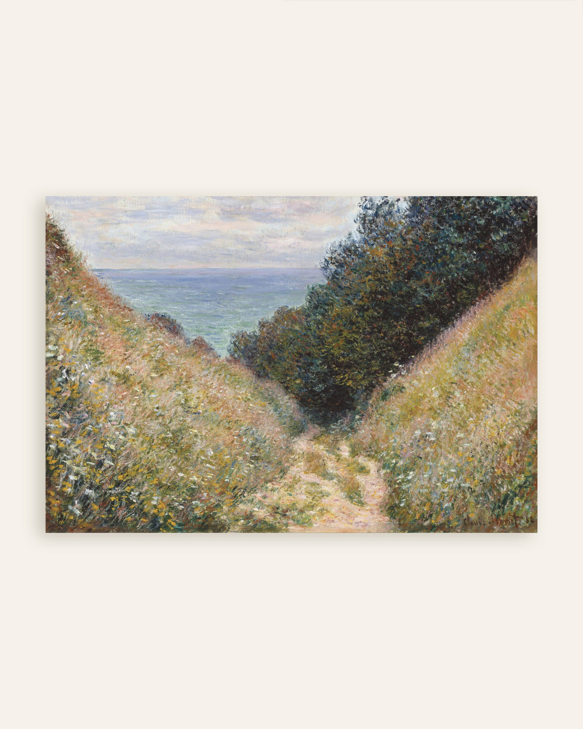 Plakat Hulvejen ved La Cavée, Pourville (1882) af Claude Monet, miniature
