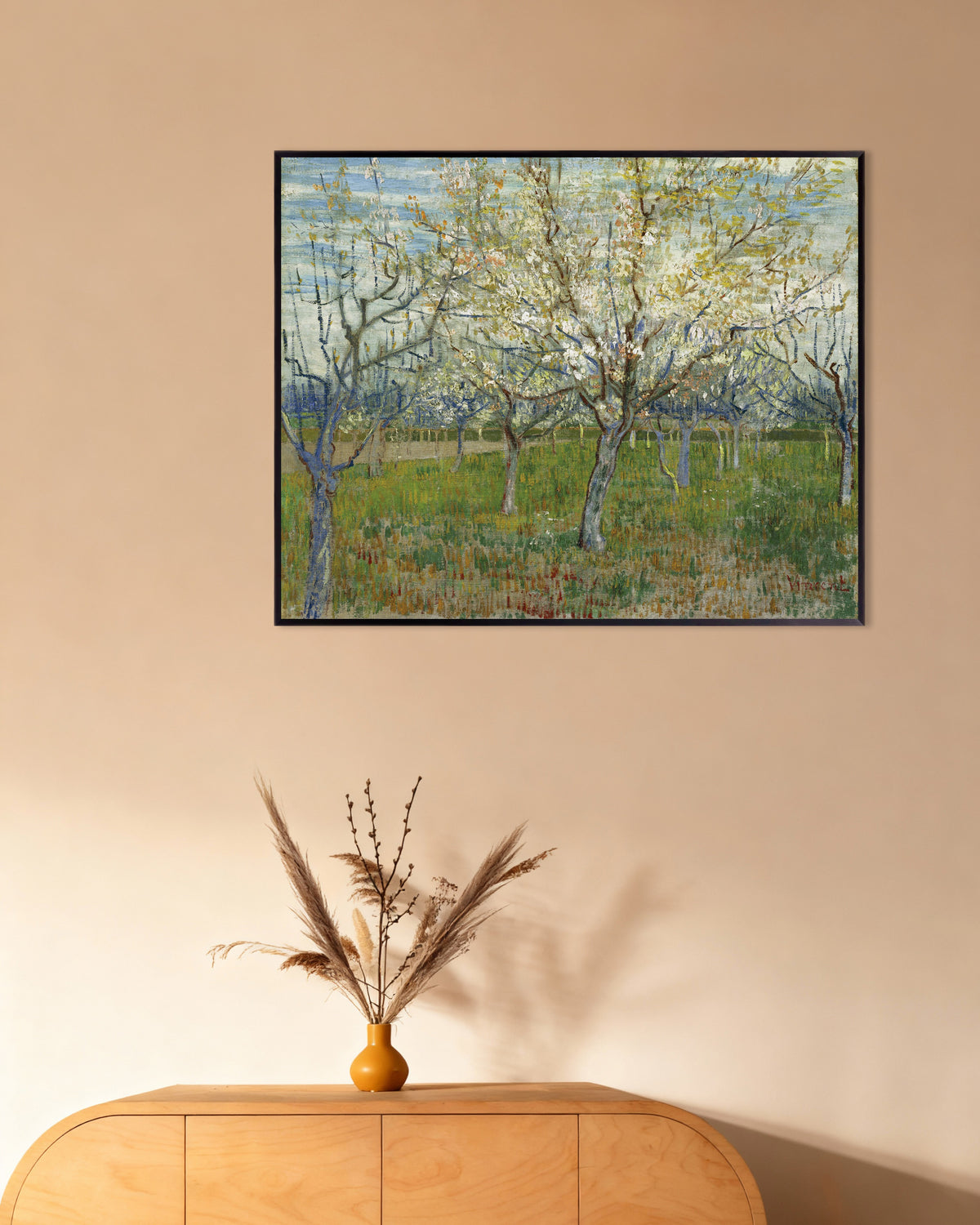 Poster med Den lyserøde frugthave (1888) af Vincent van Gogh, med metalramme