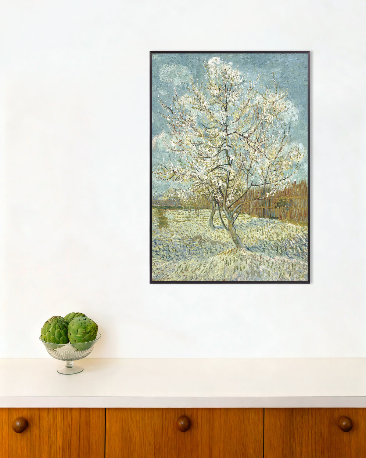 Poster af Det lyserøde ferskentræ (1888) af Vincent van Gogh, med metalramme