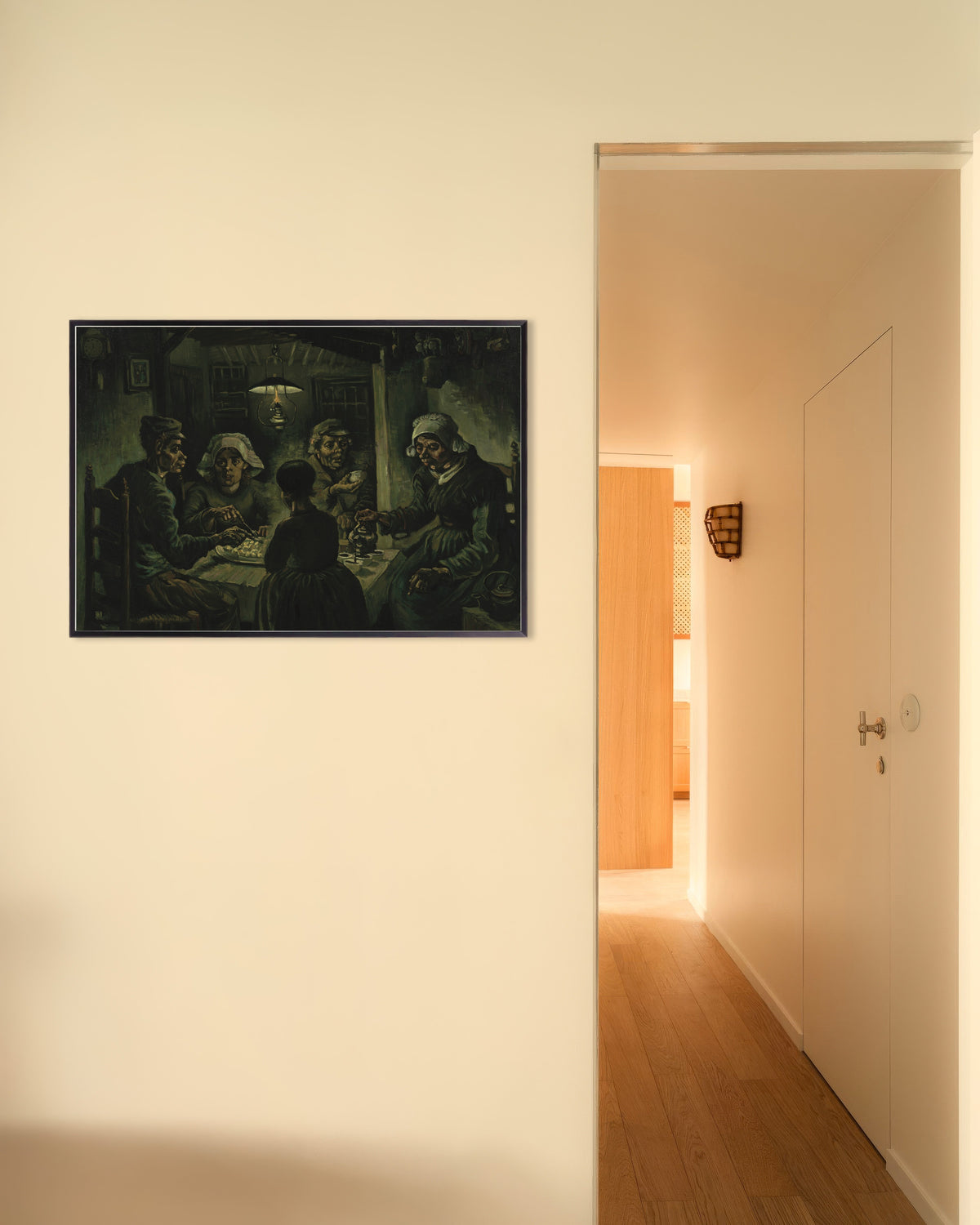 Plakat med Kartoffelspiserne (1885) af Vincent van Gogh, med metalramme
