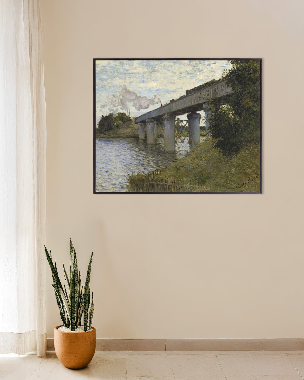 Plakat Jernbanebroen ved Argenteuil (1873–1874) af Claude Monet med metalramme